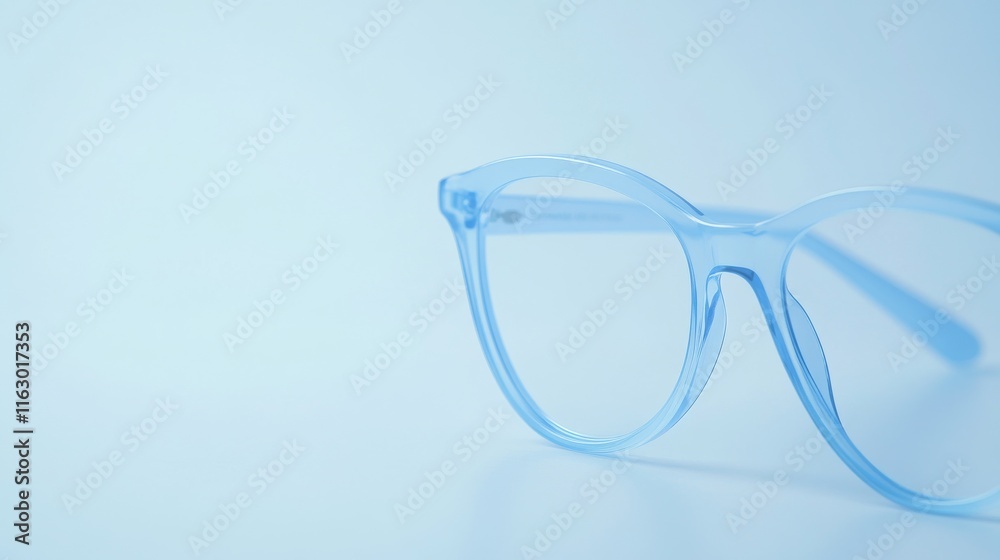 Stylish blue transparent glasses on a light background.