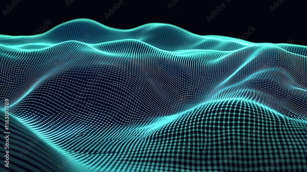 Abstract teal gridded waves flowing smoothly Abstract teal gridded waves flowing smoothly