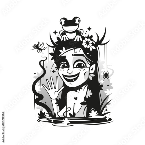 magical monster made of wood and plants, standing in the forest thicket in the rays of sunlight. his body is covered with moss and mushrooms, and a poisonous mist oozes out of him.