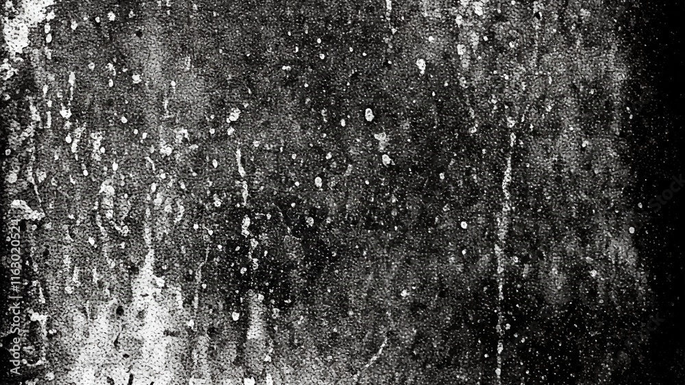 Grainy black and white image showing a textured surface sprinkled with speckles.