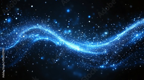 Blue Sparkles Flowing Across Dark Background