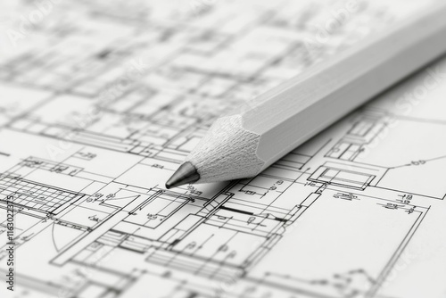 Wallpaper Mural Close-up of orange pencil highlighting architectural blueprint in a creative workspace Torontodigital.ca