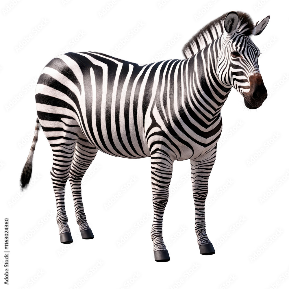 Fototapeta premium Realistic zebra stands proudly showcasing distinct black and white stripes in a full body view
