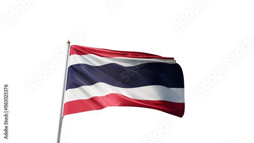 Vászonkép Flag of thailand with no background, transparent png, flag on a flag pole waving