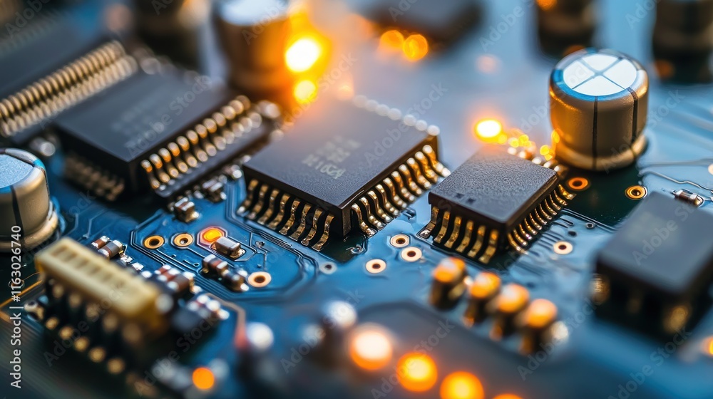 Close-up of Circuit Board: Microchips and Technology Close-up of Circuit Board: Microchips and Technology