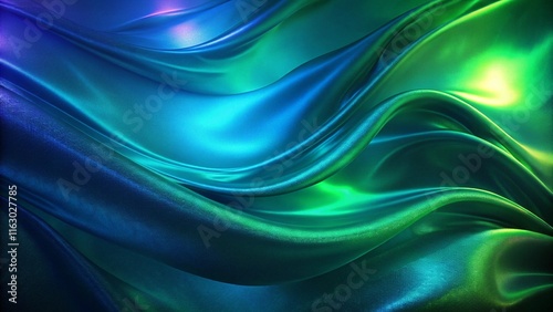 Green blue abstract background. Gradient. Dark colorful background for design. Toned shiny fabric surface.
