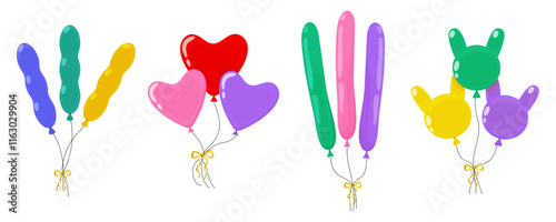 Colorful balloons in various shapes for festive celebrations and events