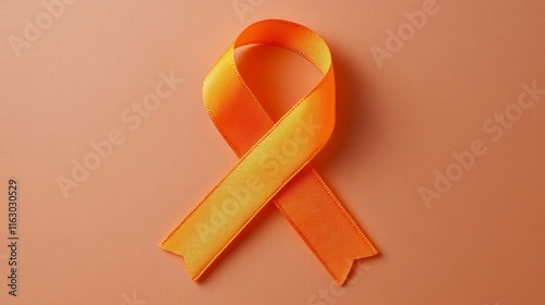 A single orange ribbon on a peach background
