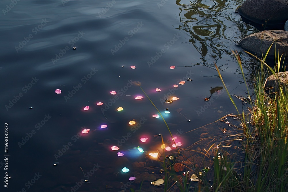 Color spots on the water from the reflections of the sun's rays Color spots on the water from the reflections of the sun's rays