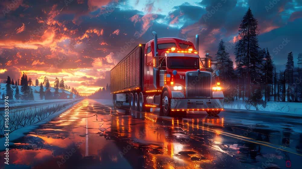 Truck with cargo on the road. Logistics and transportation concept Truck with cargo on the road. Logistics and transportation concept