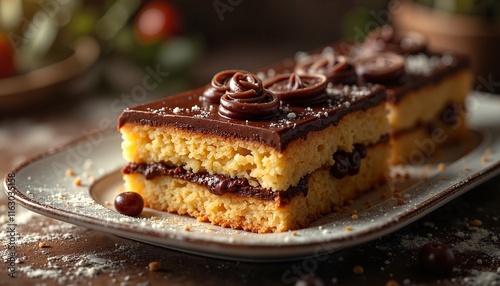 Wallpaper Mural Chocolate cake slice on decorative plate Torontodigital.ca