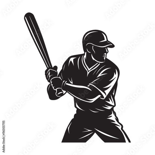 baseball player with a bat silhouette, black and white silhouette, vector and illustration