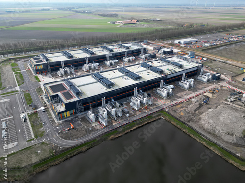 Aerial view of a large datacenter in Noord Holland, The Netherlands