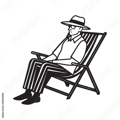 A man with beach chair silhouette, black and white silhouette, vector and illustration