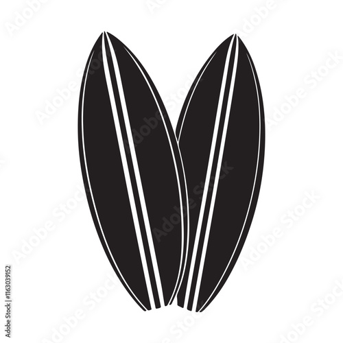 surfboard silhouette, black and white silhouette, vector and illustration