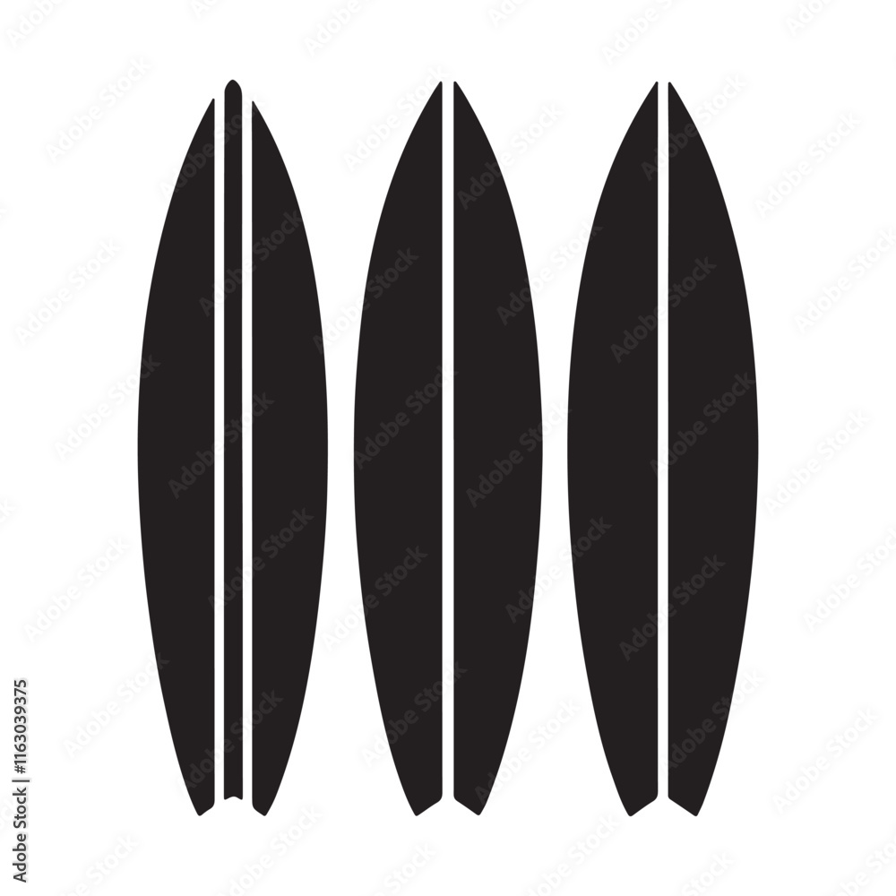 surfboard silhouette, black and white silhouette, vector and illustration surfboard silhouette, black and white silhouette, vector and illustration