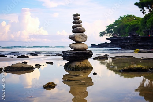 Zen Rock Stack on Jimbaran Beach, Bali photo