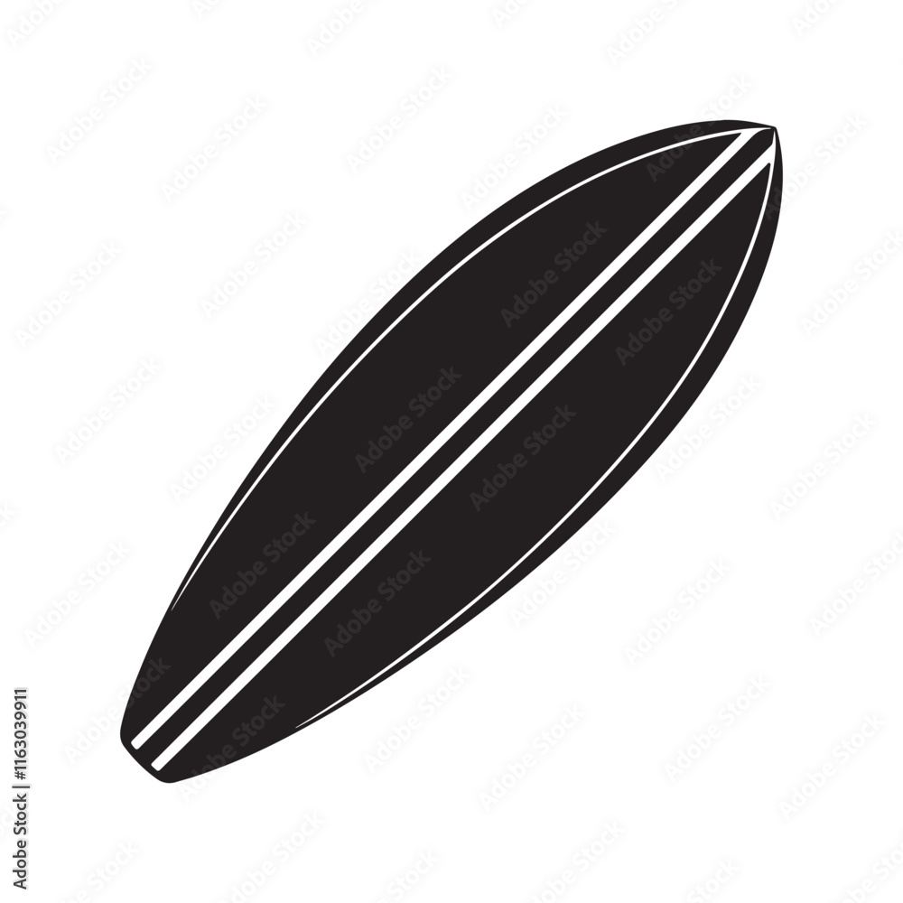 surfboard silhouette, black and white silhouette, vector and illustration surfboard silhouette, black and white silhouette, vector and illustration