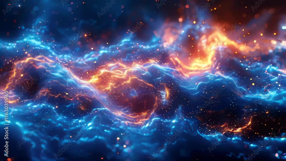 abstract wavy background with glowing particles in space abstract wavy background with glowing particles in space