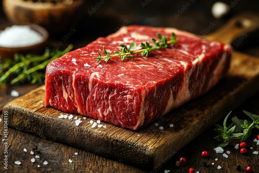 perfectly marbled raw Angus Picanha, showcasing its rich texture and vibrant red color perfectly marbled raw Angus Picanha, showcasing its rich texture and vibrant red color