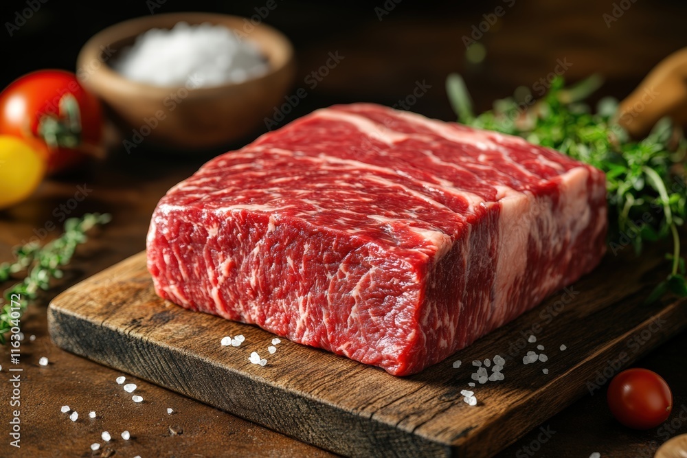 perfectly marbled raw Angus Picanha, showcasing its rich texture and vibrant red color perfectly marbled raw Angus Picanha, showcasing its rich texture and vibrant red color