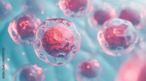 Human cells pink nuclei clear membranes blue medical research realistic
