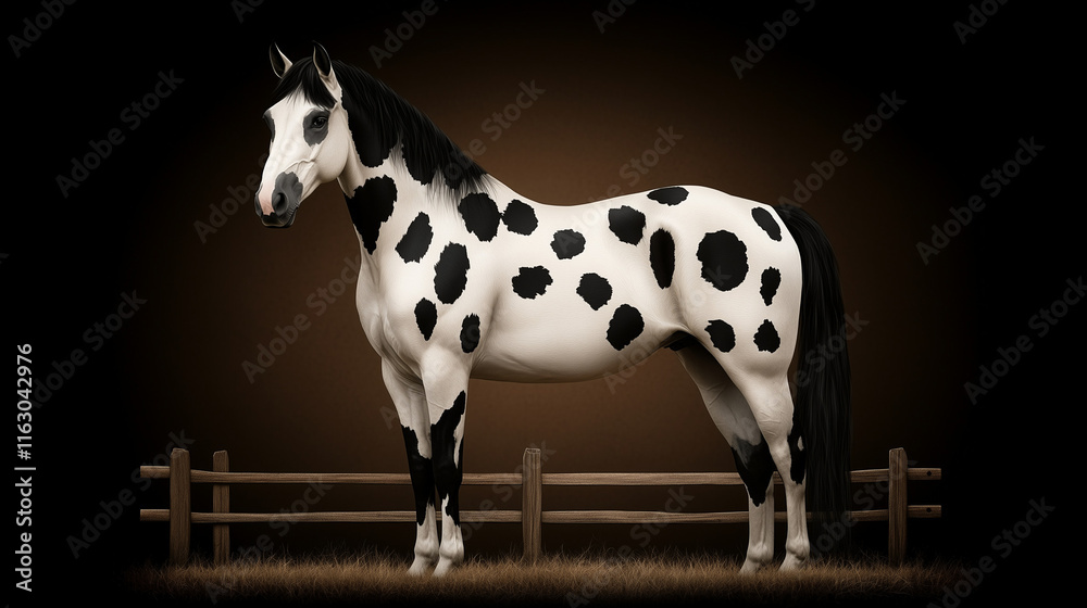 Spotted horse standing against a brown background Spotted horse standing against a brown background