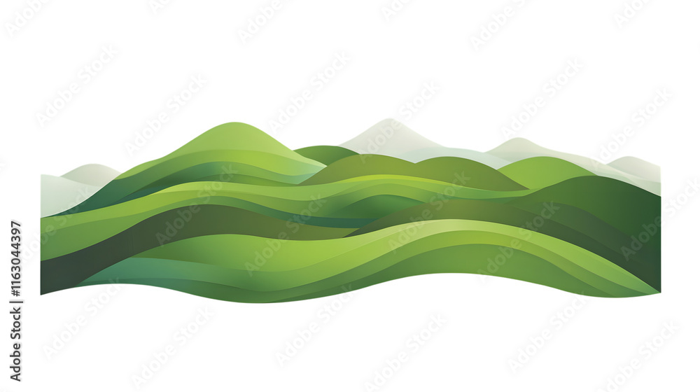 Obraz premium Green hills landscape, isolated on white background 