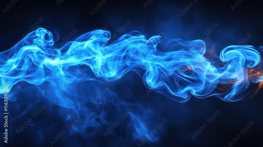 Fototapeta premium Abstract blue and orange smoke swirls on dark background.