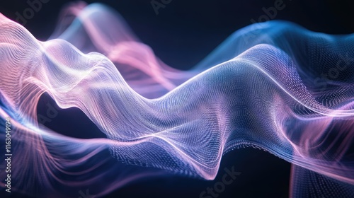 A dynamic hologram of abstract waves in constant motion, forming smooth, rhythmic patterns in mid-air
