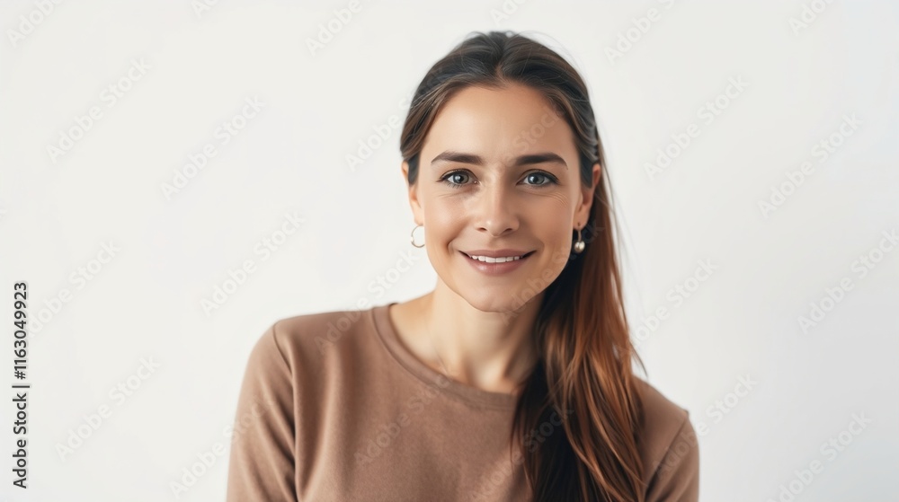 Confident Young Woman Smiling Against a Neutral Background Confident Young Woman Smiling Against a Neutral Background