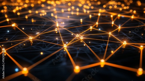 Illuminated Network Nodes Connected By Bright Lines