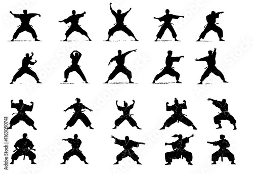 silhouettes of people doing karate fighting, martial arts