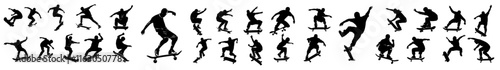 set of silhouettes of people skateboarding
