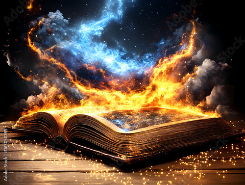 Mystical Burning Book Illustration photo