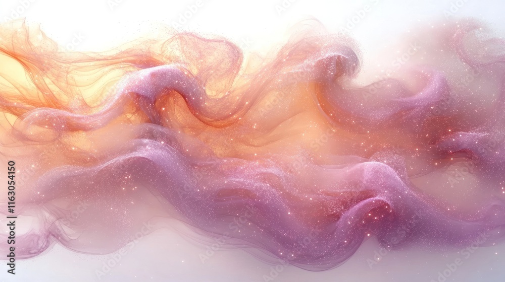 Fototapeta premium Abstract pastel pink and orange swirls with glitter.