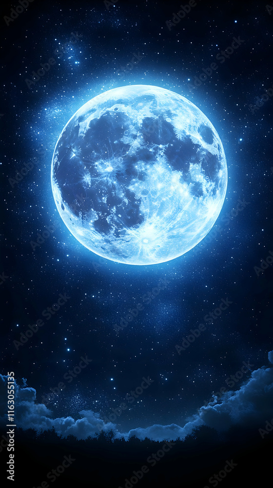 Fototapeta premium Full Moon Night Sky Illustration