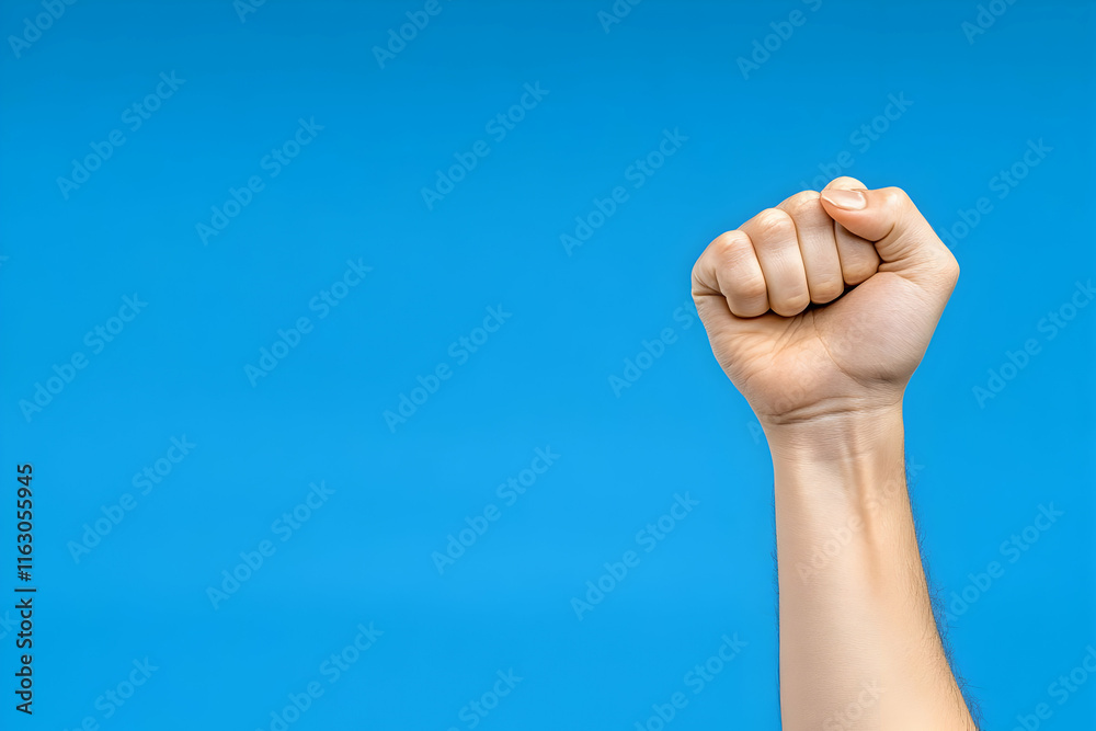 Raised Fist Photo, Blue Background Raised Fist Photo, Blue Background