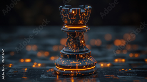 Design symbolizes strategy and power in a modern, high-tech world, emphasizing advanced concepts like AI and innovation