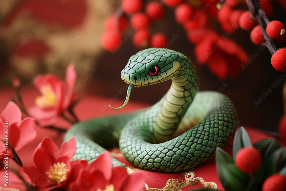 Fototapeta premium Celebration of Chinese New Year with a green snake as the symbol of the year