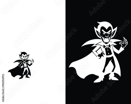 Cartoon style vampire illustration in black and white design elements. dracula character, vampire character. Vector illustration.