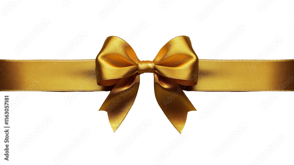 Fototapeta premium Golden, shiny satin ribbon with a bow, isolated on a white background