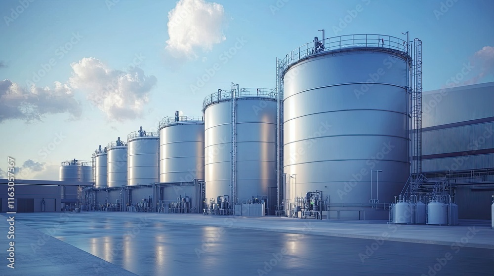 Industrial Storage Tanks at Dusk: A Serene Yet Powerful Image of Modern Infrastructure Industrial Storage Tanks at Dusk: A Serene Yet Powerful Image of Modern Infrastructure