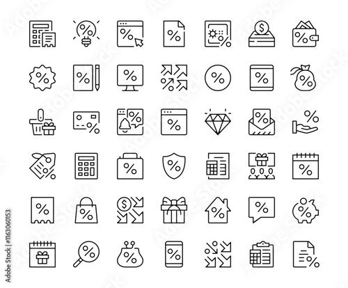 Discount icons. Outline symbols collection. Premium vector line icons set