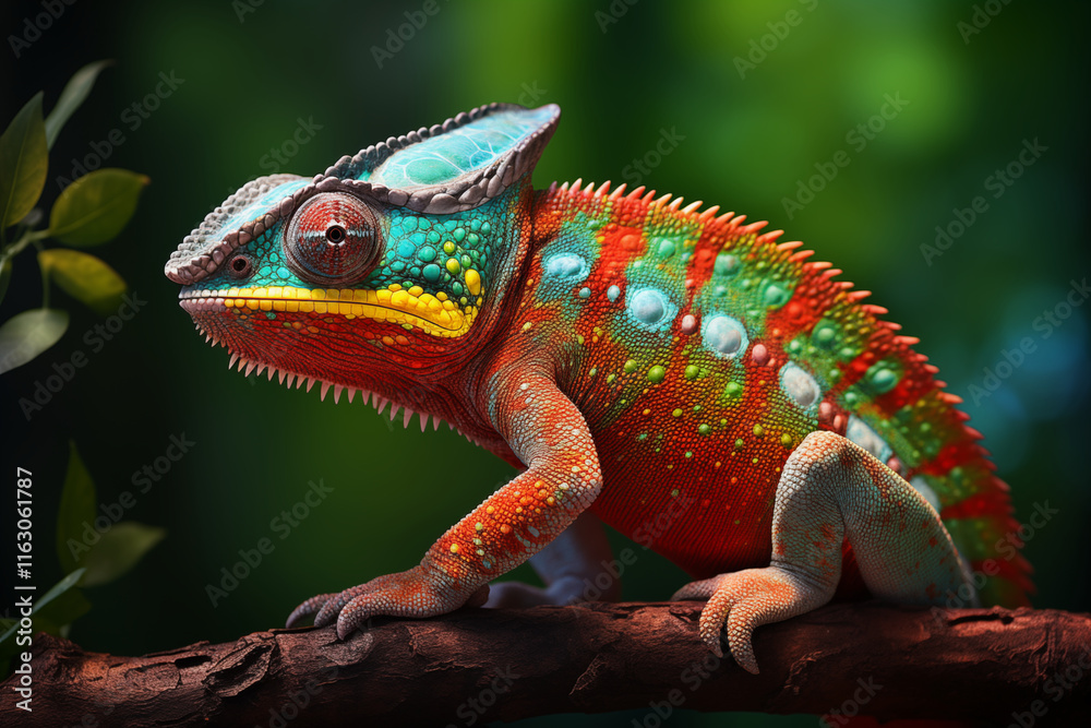 Fototapeta premium Colorful chameleon in rainforest