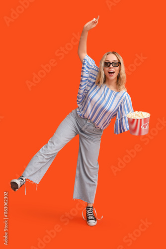 Young woman in 3D glasses w...