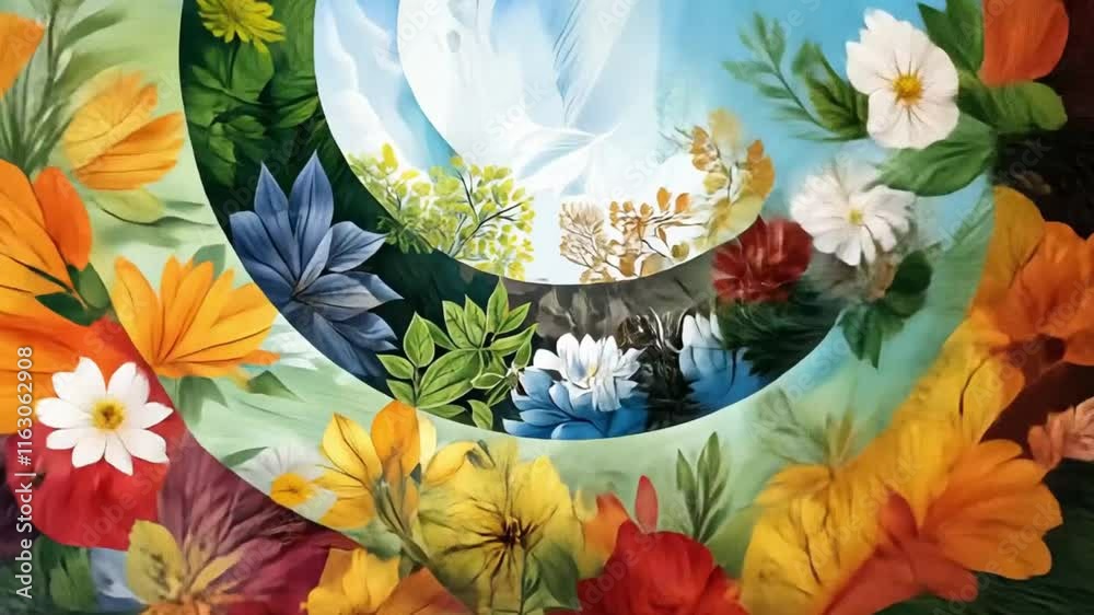 A stunning array of colorful floral designs rotates, symbolizing creativity, growth, and the beauty of nature.