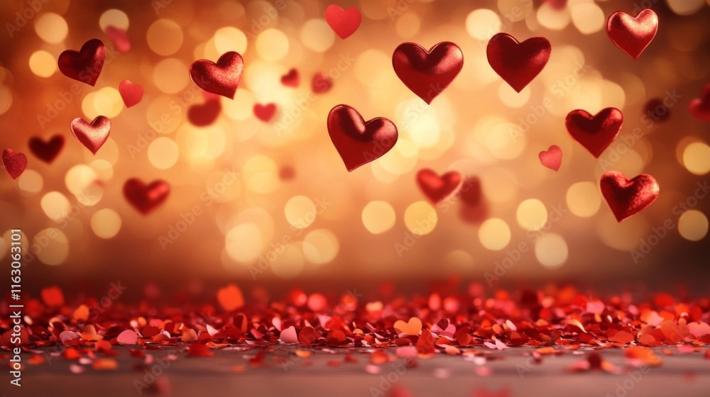 Red Hearts Falling on a Romantic Background Red Hearts Falling on a Romantic Background