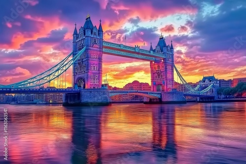 Stunning sunset over tower bridge  a vibrant display of colors and iconic london architecture