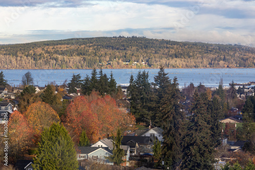 Fall morning facing the Snohomish River in Everett WA